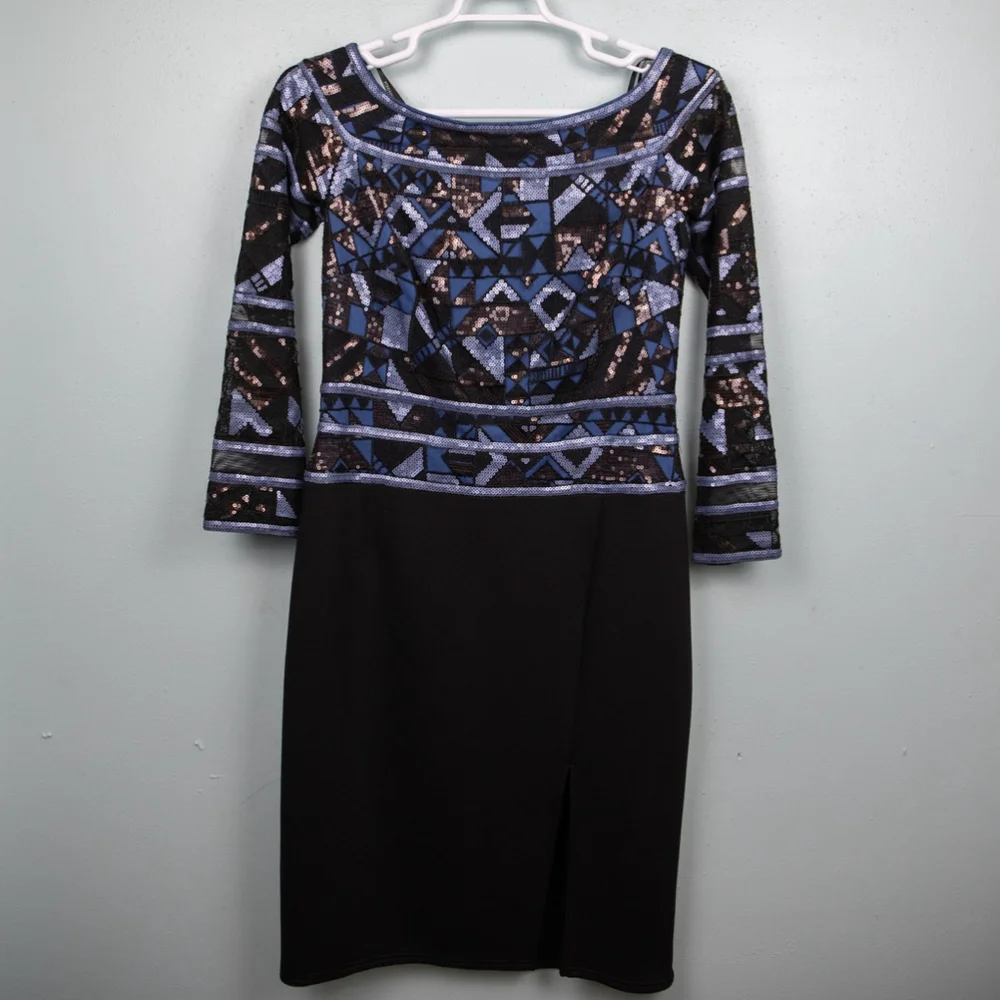 Tadashi Shoji Laila black and blue sequins cocktail dress-12
